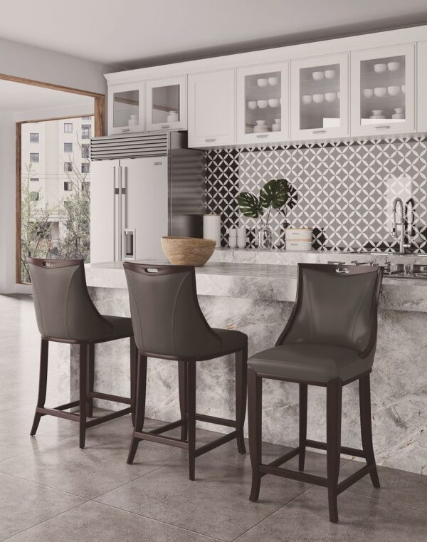 Manhattan Comfort Emperor Faux Leather Barstool in Pebble Grey (Set of 2)