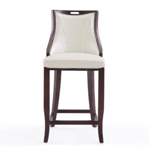 Manhattan Comfort Emperor 41 in. Pearl White and Walnut Beech Wood Bar Stool (Set of 2)