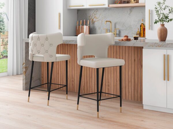 Manhattan Comfort Holguin 41.34 in. Cream, Black and Gold Wooden Barstool (Set of 2)