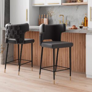 Manhattan Comfort Holguin 41.34 in. Grey, Black and Gold Wooden Barstool (Set of 2)