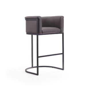 Manhattan Comfort Cosmopolitan 37.8 in. Pebble and Black Metal Barstool (Set of 2)