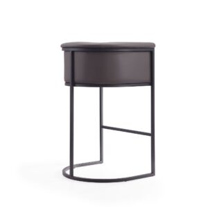 Manhattan Comfort Cosmopolitan 37.8 in. Pebble and Black Metal Barstool (Set of 2)