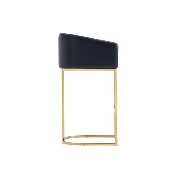 Manhattan Comfort Louvre Mid-Century Modern Leatherette Upholstered Barstool in Black and Titanium Gold- Set of 2