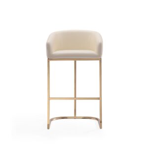 Manhattan Comfort Louvre 40 in. Cream and Titanium Gold Stainless Steel Barstool (Set of 2)