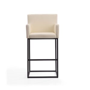 Manhattan Comfort Ambassador 42 in. Cream and Black Metal Barstool (Set of 2)