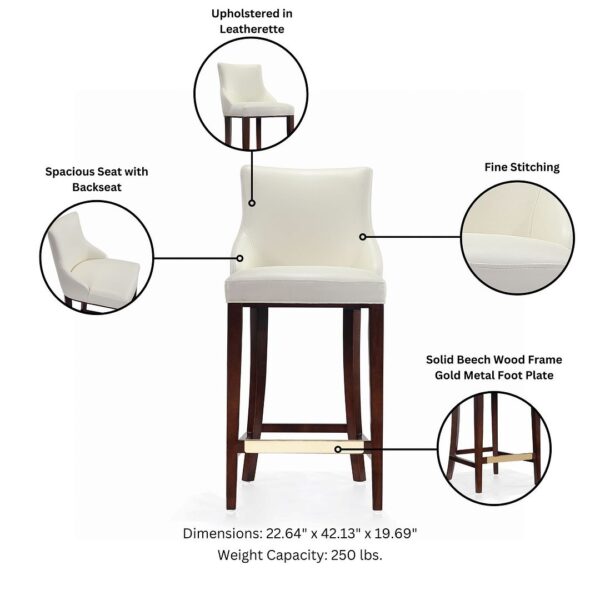 Manhattan Comfort Modern Shubert Barstool Upholstered in Ivory Leatherette with Beech Wood Legs - Set of 2