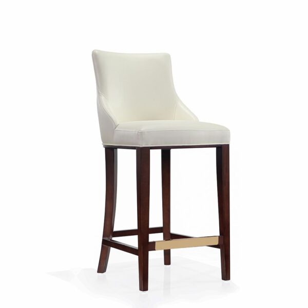 Manhattan Comfort Modern Shubert Barstool Upholstered in Ivory Leatherette with Beech Wood Legs - Set of 2