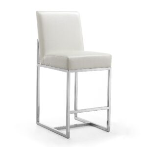 Manhattan Comfort Element 37.2 in. Pearl White and Polished Chrome Stainless Steel Counter Height Bar Stool (Set of 2)