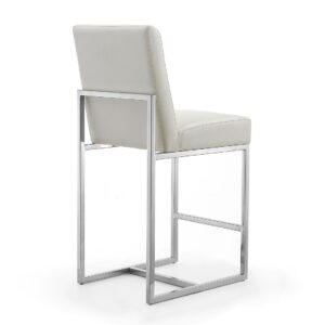 Manhattan Comfort Element 37.2 in. Pearl White and Polished Chrome Stainless Steel Counter Height Bar Stool (Set of 2)