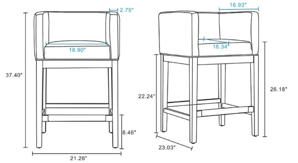 Manhattan Comfort Kingsley 34 in. Black and Dark Walnut Beech Wood Counter Height Bar Stool (Set of 2)