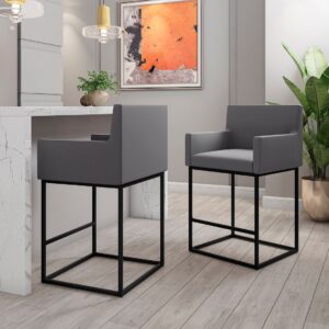 Manhattan Comfort Ambassador 38 in. Grey and Black Metal Counter Height Bar Stool (Set of 2)