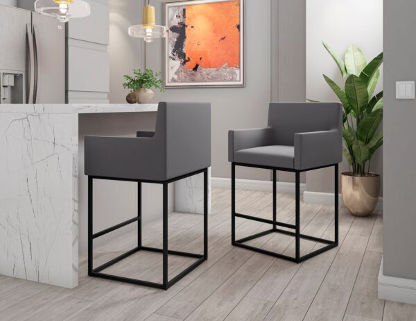 Manhattan Comfort Ambassador 38 in. Grey and Black Metal Counter Height Bar Stool (Set of 2)