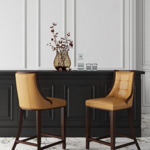 Manhattan Comfort Fifth Ave 39.5 in. Camel and Dark Walnut Beech Wood Counter Height Bar Stool (Set of 2)