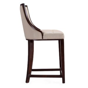 Manhattan Comfort Fifth Ave 39.5 in. Cream and Dark Walnut Beech Wood Counter Height Bar Stool (Set of 2)