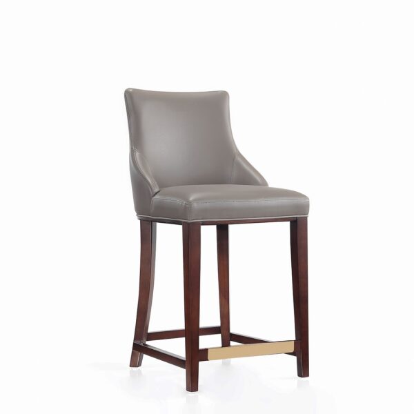 Manhattan Comfort Modern Shubert Counter Stool Upholstered in Dark Taupe Leatherette with Beech Wood Legs - Set of 2