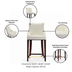 Manhattan Comfort Modern Shubert Counter Stool Upholstered in Ivory Leatherette with Beech Wood Legs - Set of 2