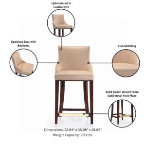 Manhattan Comfort Modern Shubert Counter Stool Upholstered in Tan Leatherette with Beech Wood Legs - Set of 2