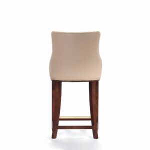 Manhattan Comfort Modern Shubert Counter Stool Upholstered in Tan Leatherette with Beech Wood Legs - Set of 2