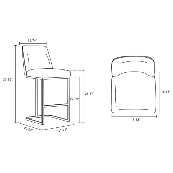 Manhattan Comfort Serena Modern Leatherette Upholstered Counter Stool in Grey - Set of 2