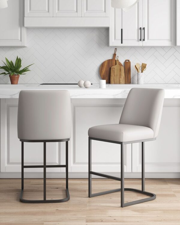 Manhattan Comfort Serena Modern Leatherette Upholstered Counter Stool in Light Grey - Set of 2