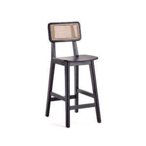 Manhattan Comfort Versailles Counter Stool in Black and Natural Cane - Set of 2