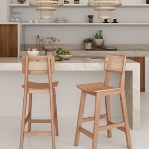 Manhattan Comfort Versailles Counter Stool in Nature Cane - Set of 2