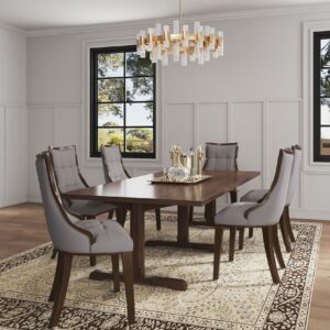 Manhattan Comfort Fifth Avenue Faux Leather Dining Chair in Grey and Walnut (Set of 4)