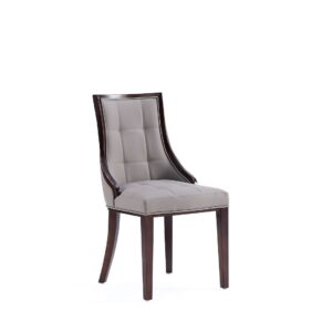 Manhattan Comfort Fifth Avenue Faux Leather Dining Chair in Grey and Walnut (Set of 4)