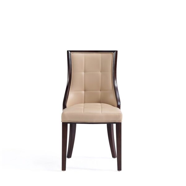 Manhattan Comfort Fifth Avenue Faux Leather Dining Chair in Tan and Walnut (Set of 4)