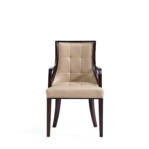 Manhattan Comfort Fifth Avenue Faux Leather Dining Armchair in Tan and Walnut (Set of 2)