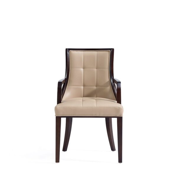 Manhattan Comfort Fifth Avenue Faux Leather Dining Armchair in Tan and Walnut (Set of 2)