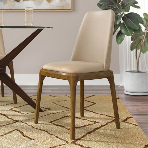 Manhattan Comfort Courding Tan and Walnut Faux Leather Dining Chair (Set of 2)