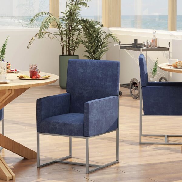 Manhattan Comfort Element Blue Velvet Dining Armchair (Set of 2)