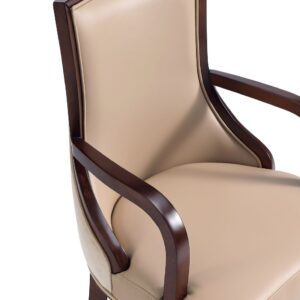 Manhattan Comfort Grand Faux Leather Dining Armchair in Tan with Beech Wood Frame (Set of 2)