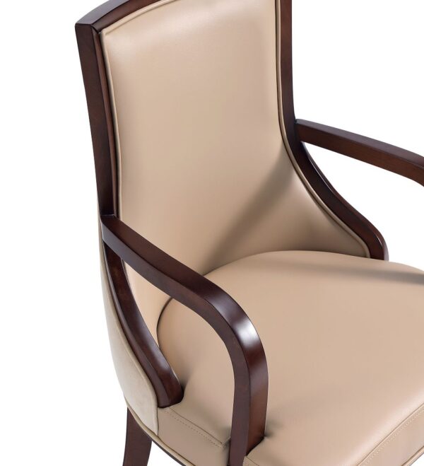 Manhattan Comfort Grand Faux Leather Dining Armchair in Tan with Beech Wood Frame (Set of 2)