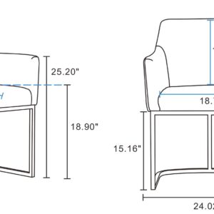 Manhattan Comfort Modern Serena Dining Armchair Upholstered in Leatherette with Steel Legs in Cream - Set of 2