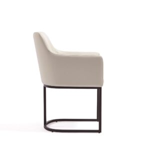 Manhattan Comfort Modern Serena Dining Armchair Upholstered in Leatherette with Steel Legs in Cream - Set of 2