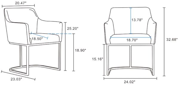 Manhattan Comfort Modern Serena Dining Armchair Upholstered in Leatherette with Steel Legs in Grey - Set of 2