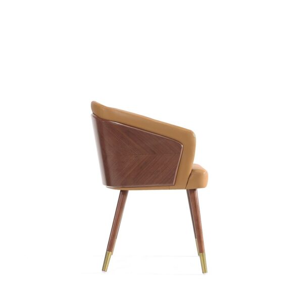 Manhattan Comfort Modern Reeva Dining Chair Upholstered in Leatherette with Beech Wood Back and Solid Wood Legs in Walnut and Camal- Set of 2