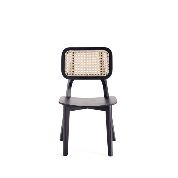 Manhattan Comfort Versailles Square Dining Chair in Black and Natural Cane - Set of 4