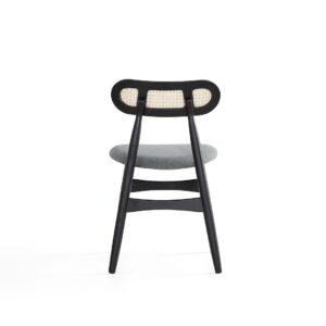 Manhattan Comfort Colbert Dining Chair in Black and Cane with Grey Upholstered Seating - Set of 4