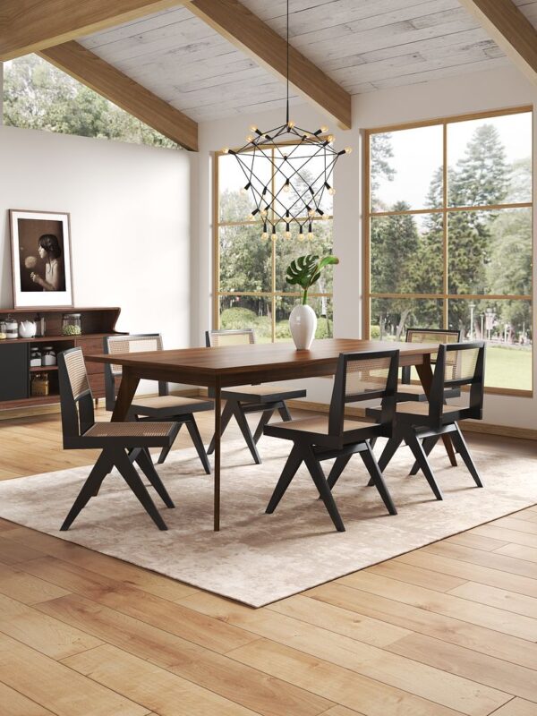 Manhattan Comfort Hamlet Dining Chair in Black and Natural Cane - Set of 4