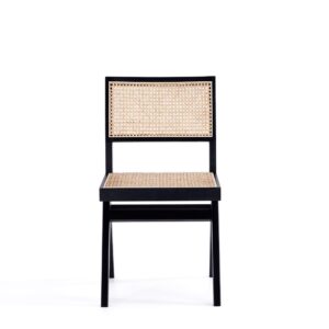 Manhattan Comfort Hamlet Dining Chair in Black and Natural Cane - Set of 4