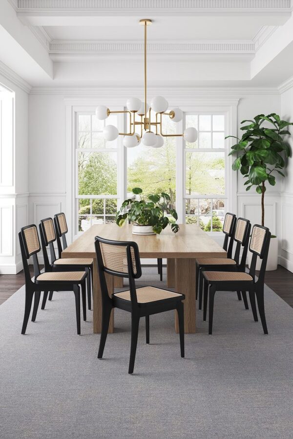 Manhattan Comfort Giverny Dining Chair in Black and Natural Cane - Set of 4