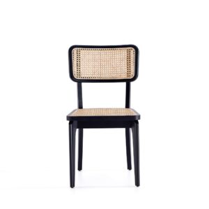 Manhattan Comfort Giverny Dining Chair in Black and Natural Cane - Set of 4