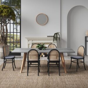 Manhattan Comfort Paragon Dining Chair 1.0 with Grey Cushions in Black and Cane - Set of 4