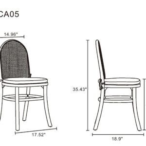 Manhattan Comfort Paragon Dining Chair 1.0 with Cream Cushions in Nature and Cane - Set of 4