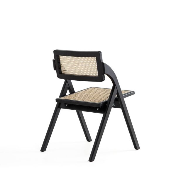 Manhattan Comfort Lambinet Folding Dining Chair in Black and Natural Cane - Set of 4