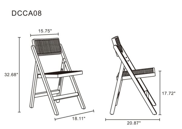 Manhattan Comfort Pullman Folding Dining Chair in Black and Natural Cane - Set of 4