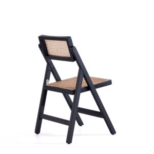 Manhattan Comfort Pullman Folding Dining Chair in Black and Natural Cane - Set of 4